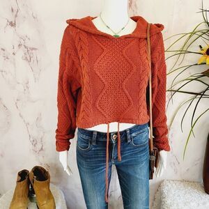 Aèropostale cropped cable knit hoodie sweater